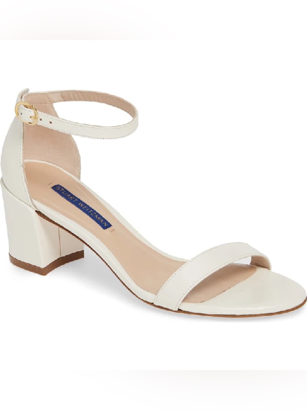 Stuart Weitzman Bone White Block Heel Leather Sandals Size 6.5